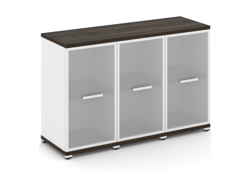 Шкаф три узкие секции 2 ниши (3 фасада стекло белое матовое в раме, 2 ниши) Динен, цвет дуб мали-белый