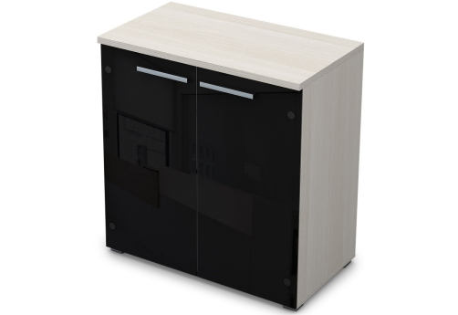 Шкаф низкий со стеклом черный глянец Платинум Персонал, цвет слоновая кость