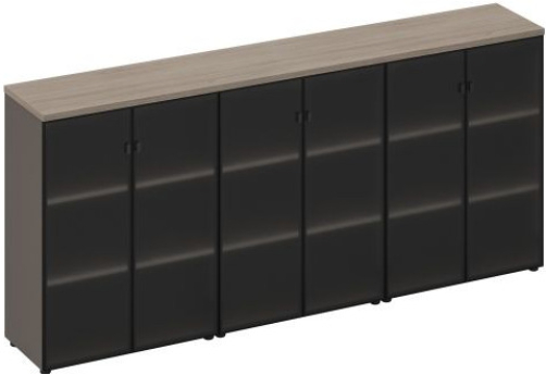 Шкаф для документов средний со стеклянными дверями (стенка из 3 шкафов) Британия, цвет дуб + серый