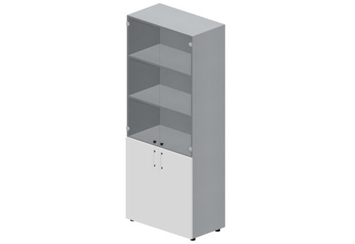 Шкаф высокий (3 полки под тонированным стеклом) Кристо Директ, цвет белый + титан