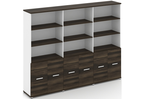 Шкаф три широкие секции 5 ниш (6 фасадов ЛДСП, 2 ниши) Динен, цвет дуб мали-белый