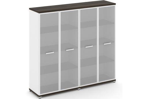 Шкаф две широкие секции 4 ниши (4 фасада стекло белое матовое в раме, 4 ниши) Динен, цвет дуб мали-белый