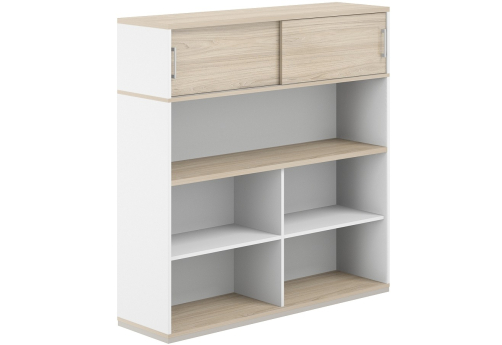 Стеллаж-комбо 1-сторонний с антресолью с экраном ЛДСП Фламинго, цвет белый + акация