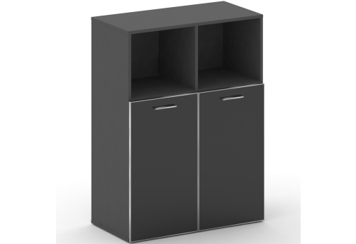 Шкаф широкий средний со стеклом (1 открытая полка) Милтон, цвет базальт