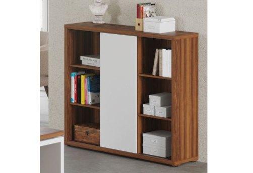 Шкаф средний со слайд-дверью Смарт, цвет орех + белый