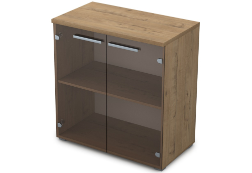 Шкаф низкий со стеклом Платинум Персонал, цвет тиковое дерево