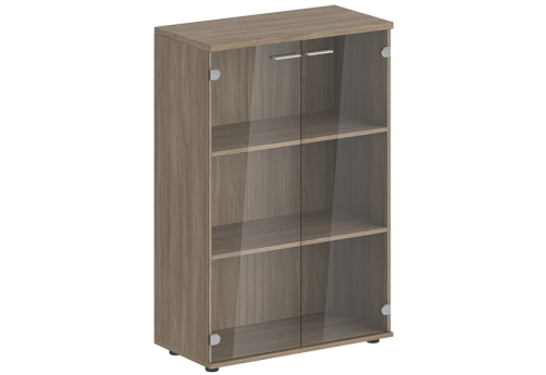 Шкаф средний 2 двери со стеклом с задней стенкой ЛДСП Индиго Вуд, цвет дуб темный