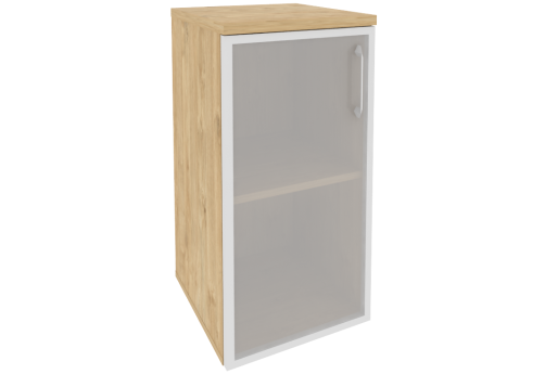 Шкаф низкий узкий левый со стеклом в раме, цвет тиквуд светлый