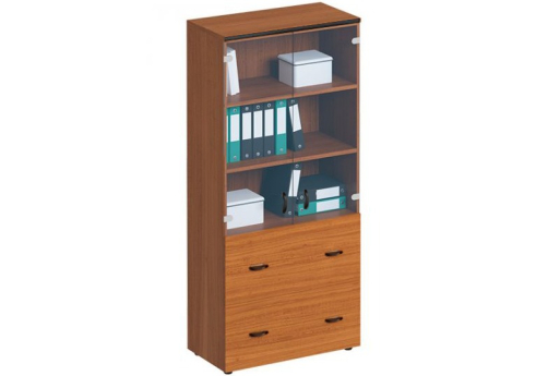 Шкаф для документов с ящиками со стеклом Линси, цвет орех