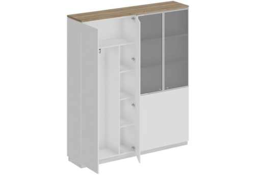 Шкаф комбинированный гардероб с полками Римини, цвет дуб светлый + белый + белый