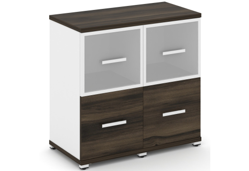 Шкаф две узкие секции 2 ниши (2 фасада ЛДСП, 1 ниша + 2 фасада стекло белое матовое в раме, 1 ниша) Динен, цвет дуб мали-белый