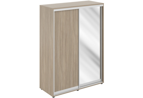 Шкаф-купе высокий 2 штанги 1 зеркало с задней стенкой ХДФ Индиго Вуд, цвет темный дуб