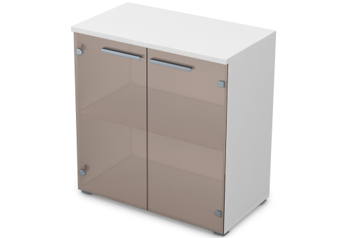 Шкаф низкий со стеклом Платинум Персонал, цвет белый премиум