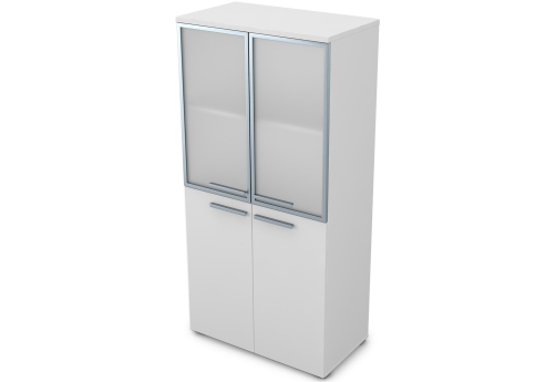 Шкаф средний (2 полки под стеклом в раме) Платинум Персонал, цвет белый премиум