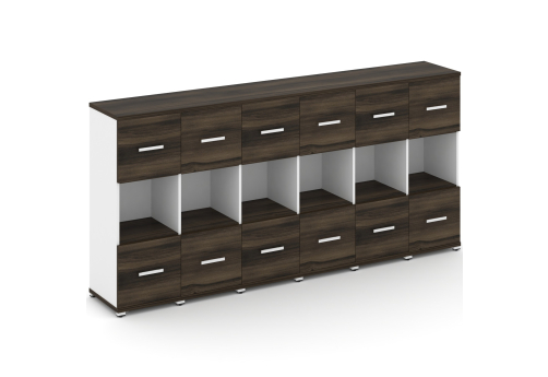 Шкаф шесть узких секций 3 ниши (6 фасадов ЛДСП, 1 ниша + 6 фасадов ЛДСП, 1 ниша) Динен, цвет дуб мали-белый