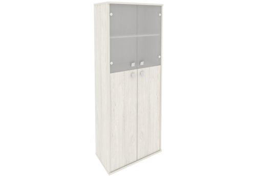 Шкаф высокий широкий (2 полки под стеклом), цвет дуб наварра