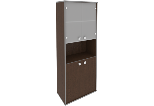 Шкаф высокий широкий с нишей (2 полки под стеклом), цвет венге