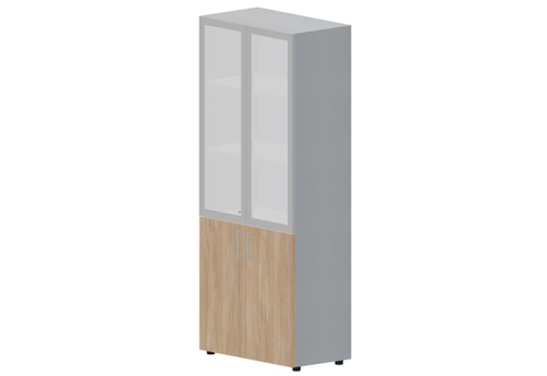 Шкаф высокий (3 полки под матовым стеклом в раме) Киви, цвет светлый дуб