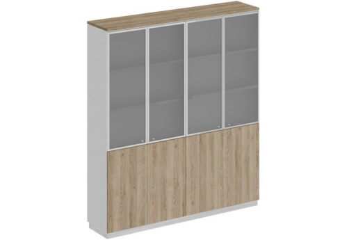 Шкаф для документов со стеклом Римини, цвет дуб светлый + белый + дуб светлый