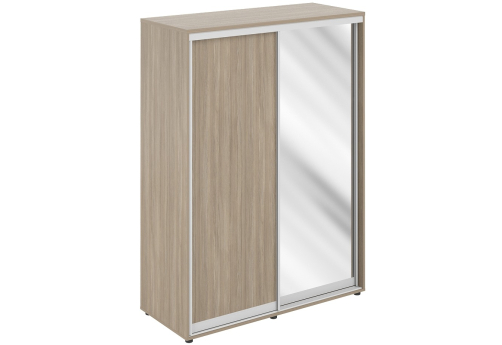 Шкаф-купе высокий с полками и штангой 1 зеркало с задней стенкой ЛДСП Индиго Вуд, цвет темный дуб