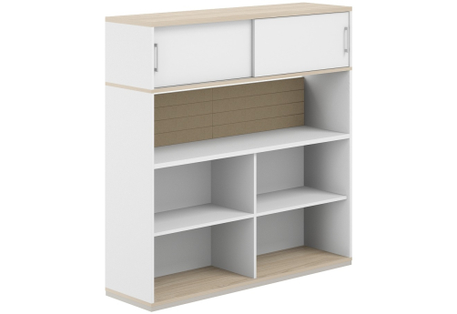 Стеллаж-комбо 1-сторонний с антресолью с экраном тканевым низким Фламинго, цвет белый + акация + бежевый