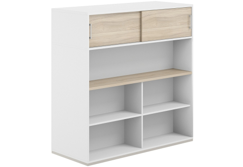 Стеллаж-комбо 2-сторонний с антресолью с экраном ЛДСП Фламинго, цвет белый + акация