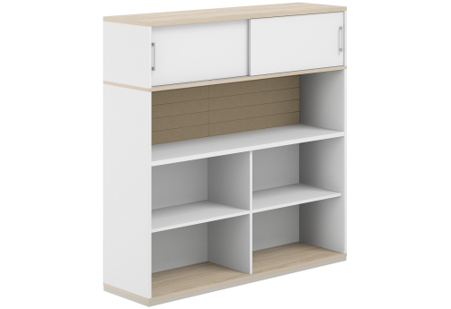 Стеллаж-комбо 1-сторонний с антресолью с экраном тканевым высоким Фламинго, цвет белый + акация + бежевый