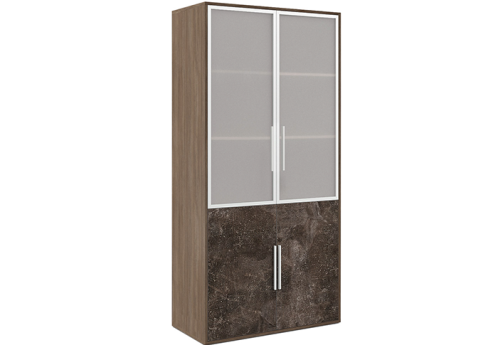 Шкаф для бумаг со стеклом, цвет вяз + бетон темный