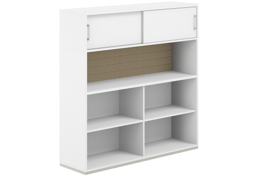 Стеллаж-комбо 1-сторонний с антресолью с экраном тканевым высоким Фламинго, цвет белый + бежевый