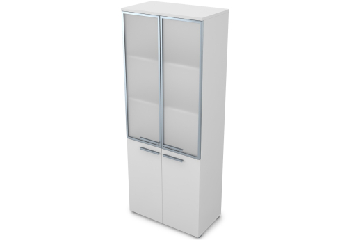 Шкаф высокий (3 полки под стеклом в раме) Платинум Персонал, цвет белый премиум