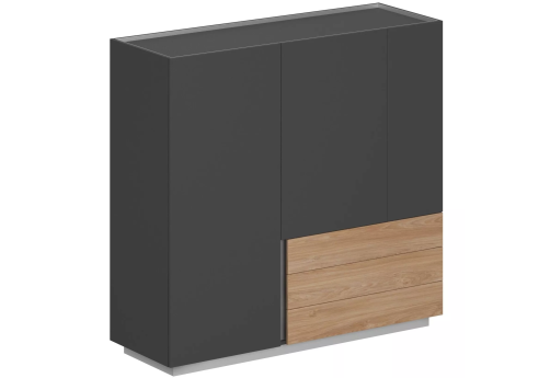 Шкаф (3 ящика, 2 распашных фасада + выдвижная штанга) правый, цвет оникс серый + гикори