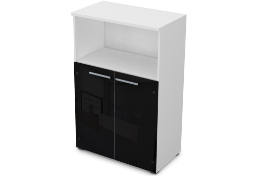 Шкаф средний со стеклом черный глянец (1 открытая полка) Платинум Персонал, цвет белый премиум