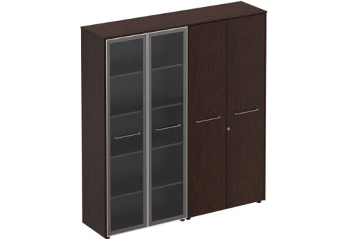 Шкаф комбинированный высокий (двухстворчатый со стеклом + гардероб) Эдвард, цвет венге