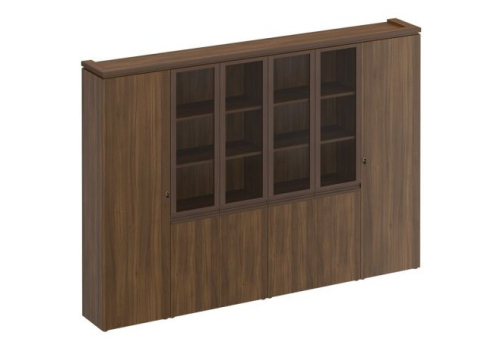 Шкаф комбинированный (со стеклом + для одежды) Фиеста, цвет орех