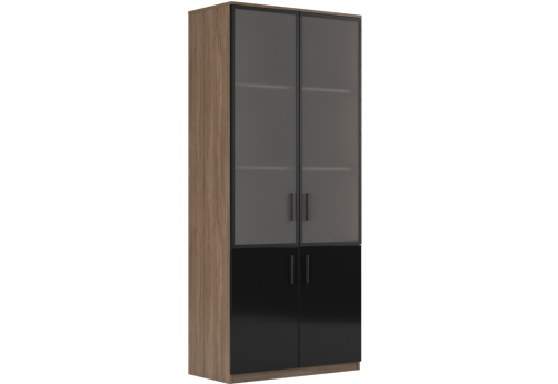 Шкаф для бумаг с глянцевым фасадом, цвет дуб + черный