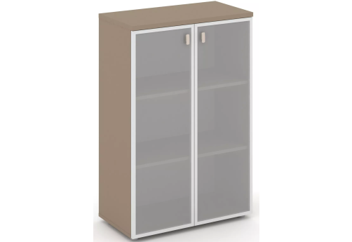 Шкаф средний широкий со стеклом в раме, цвет латте