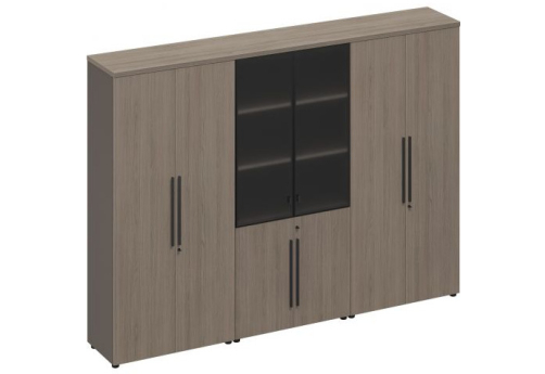 Шкаф комбинированный (одежда-стекло-закрытый) Британия, цвет дуб + серый