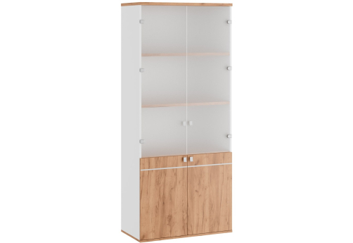 Шкаф для бумаг со стеклом (стекло без рамы) Стинг, цвет дуб крафт + белый