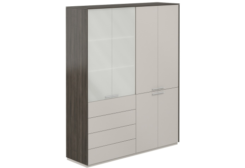 Шкаф комбинированный с матовым стеклом Дания, цвет брэнсон трюфель + серый камень
