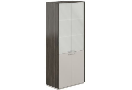 Шкаф высокий с матовым стеклом 4 двери Дания, цвет брэнсон трюфель + серый камень