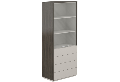 Шкаф высокий с прозрачным стеклом 4 ящика Дания, цвет брэнсон трюфель + серый камень