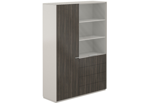 Шкаф комбинированный гардероб + для документов с прозрачным стеклом 4 ящика Дания, цвет серый камень + брэнсон трюфель