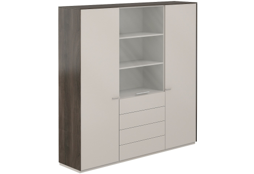Шкаф комбинированный 2 гардероба + для документов с прозрачным стеклом 4 ящика Дания, цвет брэнсон трюфель + серый камень