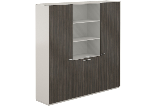 Шкаф комбинированный 2 гардероба + для документов с прозрачным стеклом 4 двери Дания, цвет серый камень + брэнсон трюфель