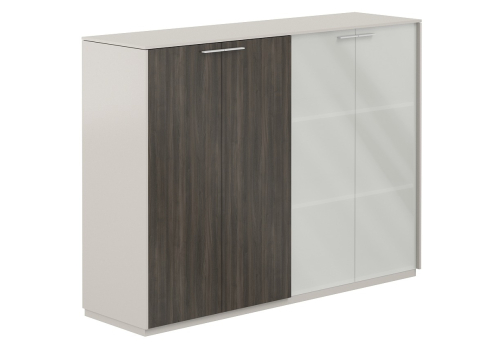 Шкаф средний 4 двери с матовым стеклом Дания, цвет серый камень + брэнсон трюфель