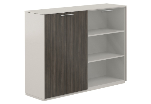 Шкаф средний 4 двери с прозрачным стеклом Дания, цвет серый камень + брэнсон трюфель