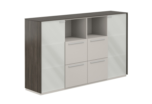 Шкаф средний с матовым стеклом 4 ящика Дания, цвет брэнсон трюфель + серый камень