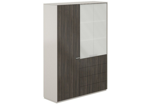 Шкаф комбинированный гардероб + для документов с матовым стеклом 4 двери Дания, цвет серый камень + брэнсон трюфель