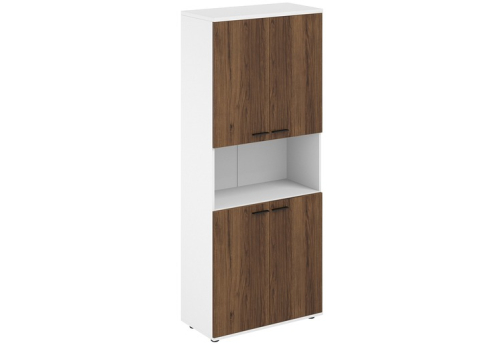 Шкаф высокий с нишей 4 двери (задняя стенка HDF) Индиго Вуд, цвет дуб модена + белый