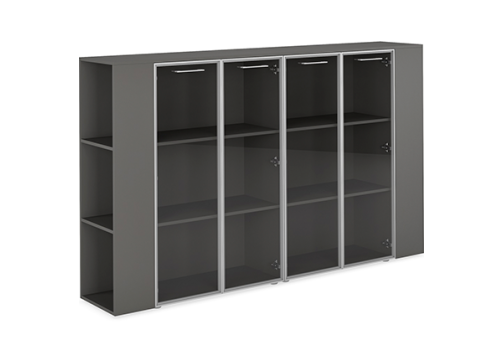 Шкаф средний широкий двойной со стеклом и боковыми стеллажами Валетта Антрацит, цвет антрацит